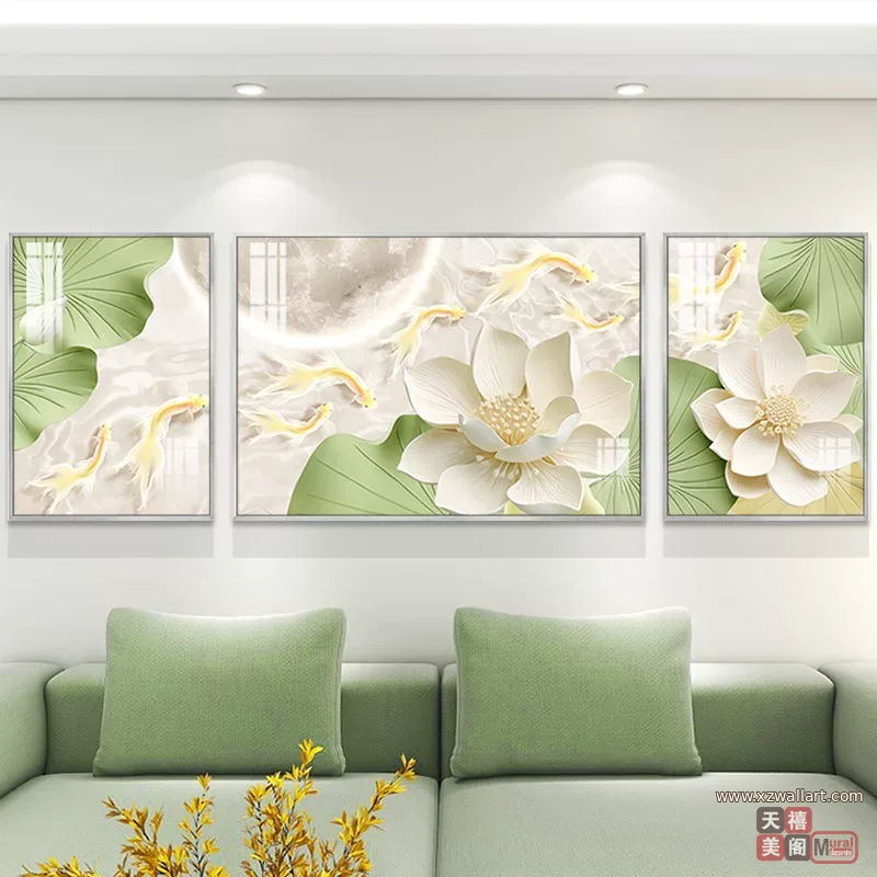 抽象 三联 装饰画 奶油风 客厅背景墙挂画 晶瓷画