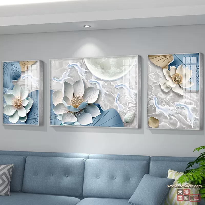 抽象 三联 装饰画 奶油风 客厅背景墙挂画 晶瓷画