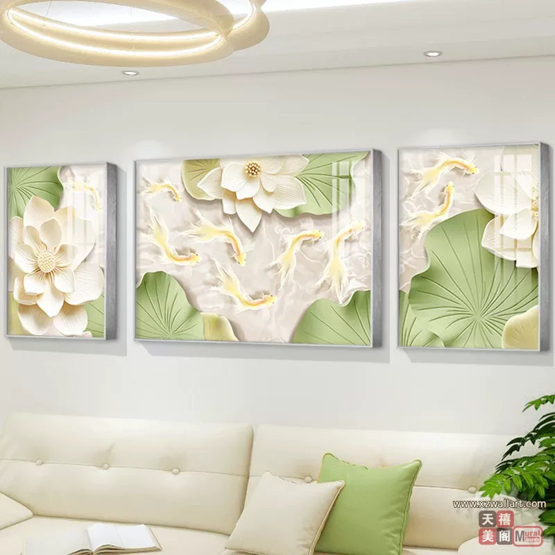 抽象 三联 装饰画 奶油风 客厅背景墙挂画 晶瓷画
