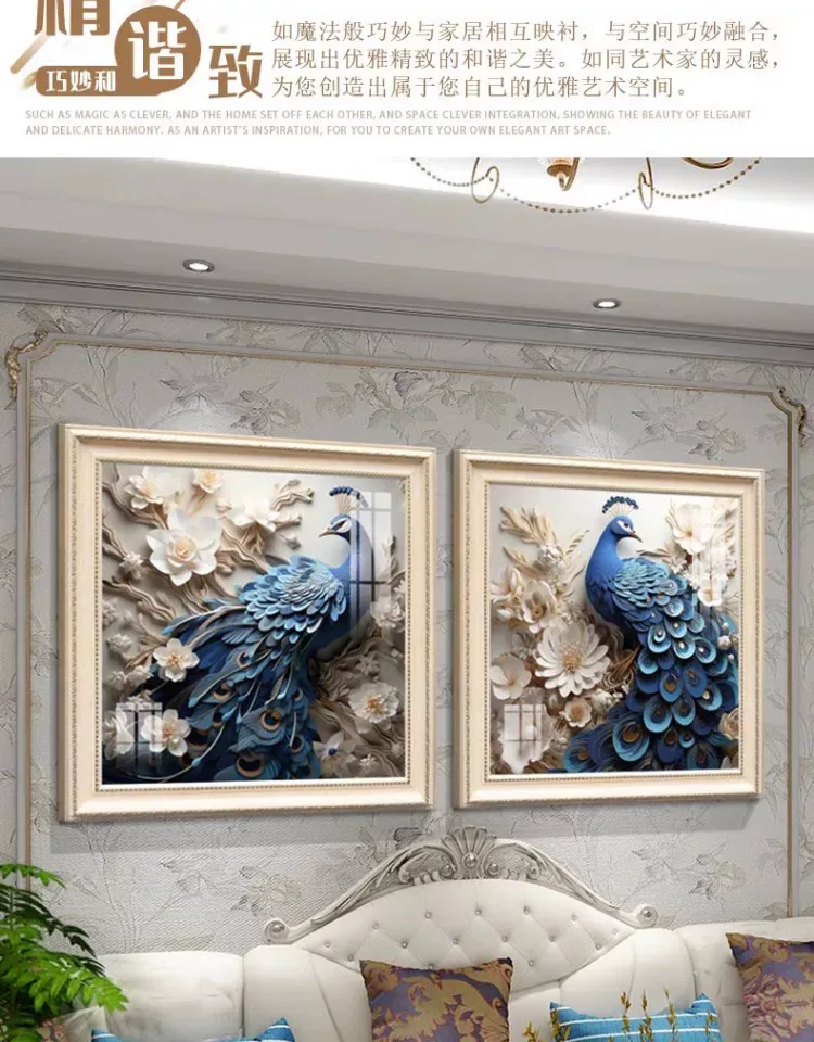 孔雀 单幅 装饰画 美式 客厅背景墙挂画 晶瓷画
