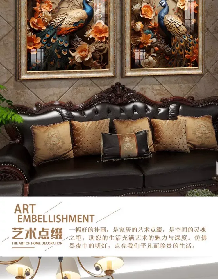 孔雀 单幅 装饰画 美式 客厅背景墙挂画 晶瓷画