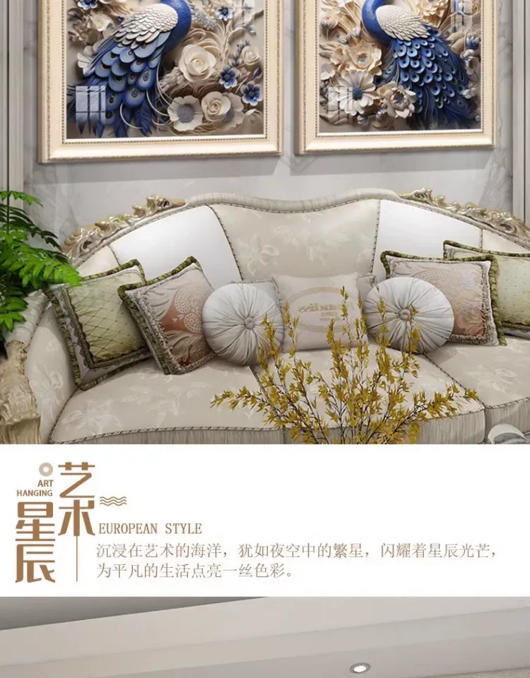 孔雀 单幅 装饰画 美式 客厅背景墙挂画 晶瓷画