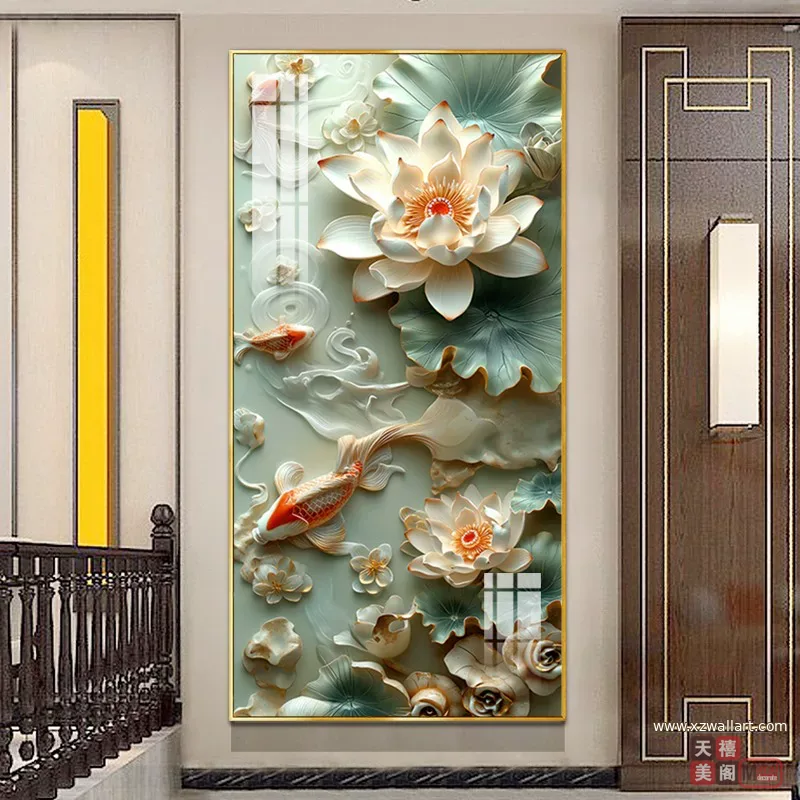 荷花 单幅 装饰画 现代简约 玄关背景墙挂画 晶瓷画