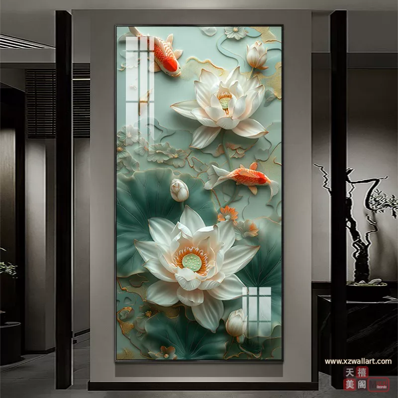 荷花 单幅 装饰画 现代简约 玄关背景墙挂画 晶瓷画
