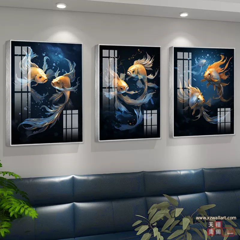 抽象 三联 装饰画 轻奢风 客厅背景墙挂画 晶瓷画