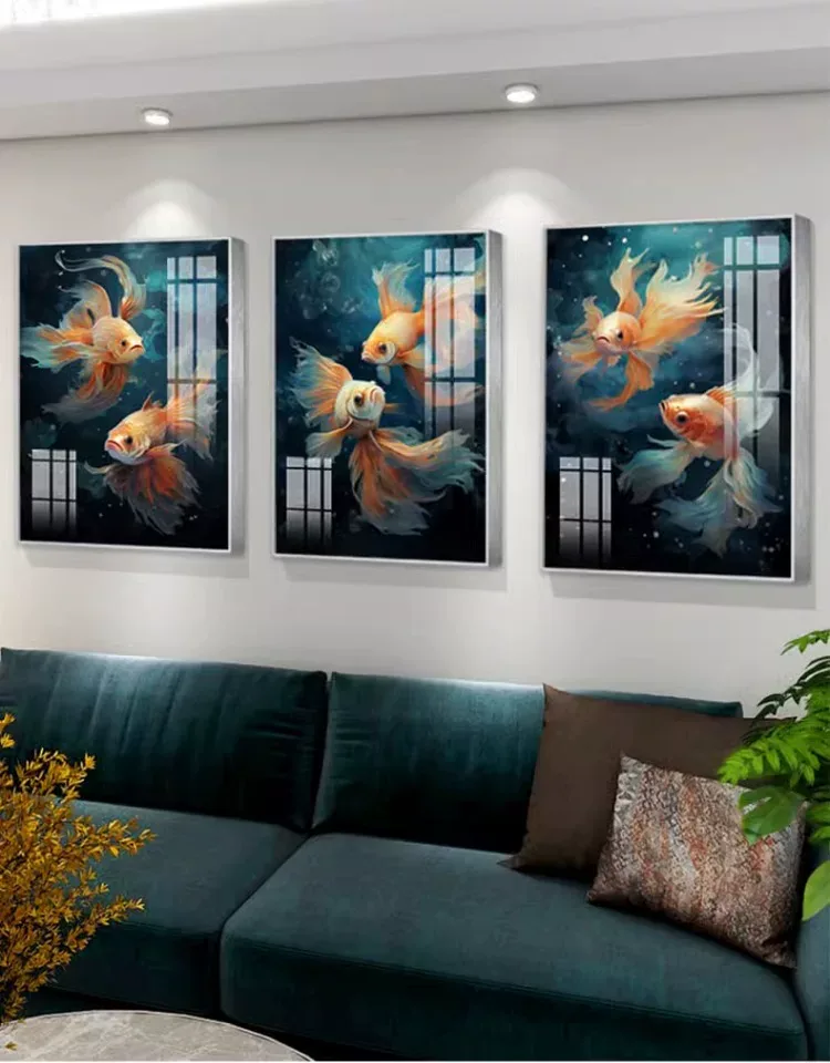 抽象 三联 装饰画 轻奢风 客厅背景墙挂画 晶瓷画
