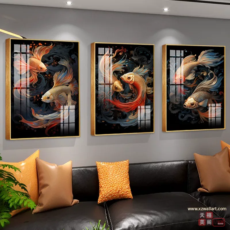 抽象 三联 装饰画 轻奢风 客厅背景墙挂画 晶瓷画
