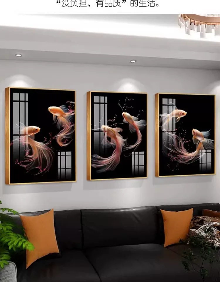 抽象 三联 装饰画 轻奢风 客厅背景墙挂画 晶瓷画
