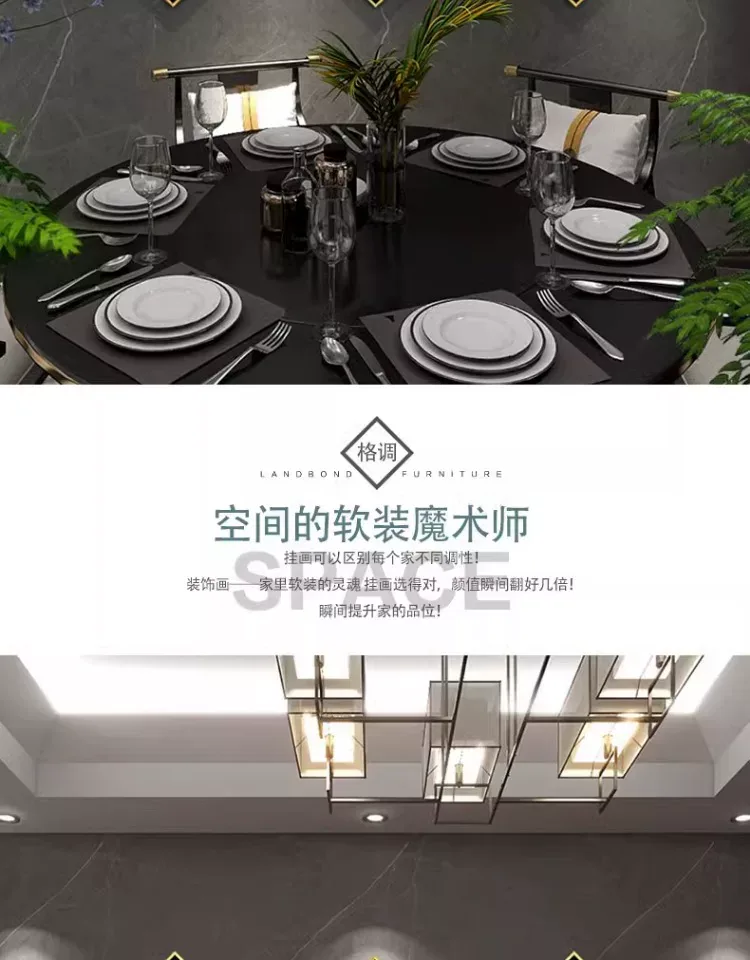 锦鲤 三联 装饰画 轻奢风 餐厅背景墙挂画 晶瓷画