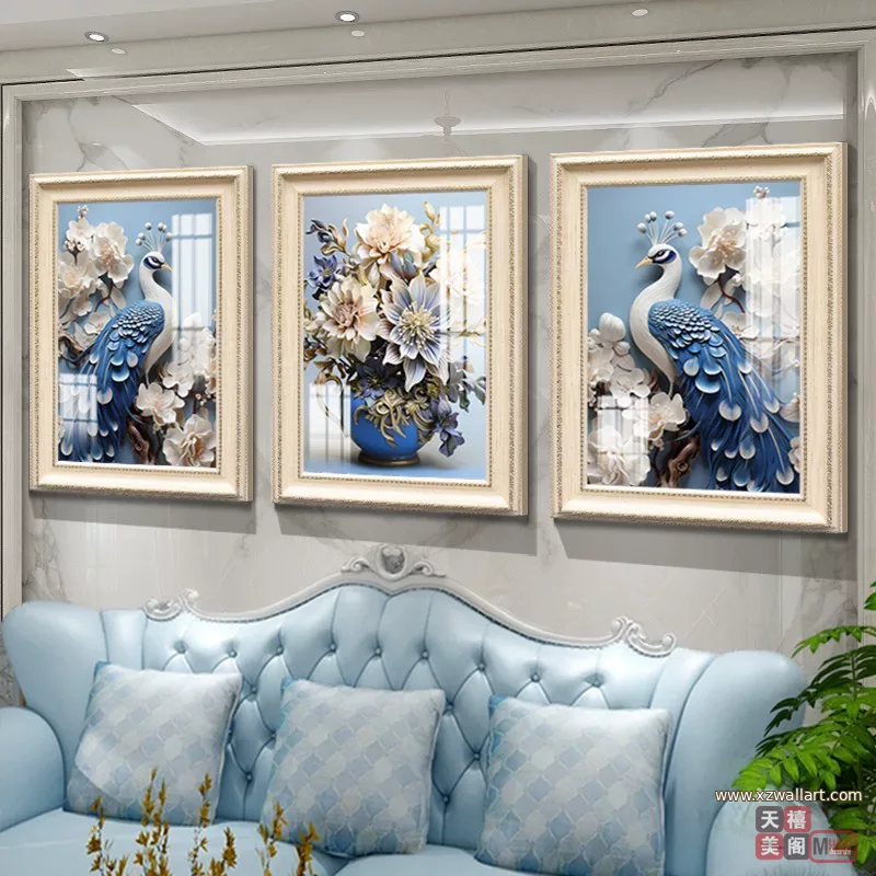 抽象 三联 装饰画 美式 客厅背景墙挂画 晶瓷画