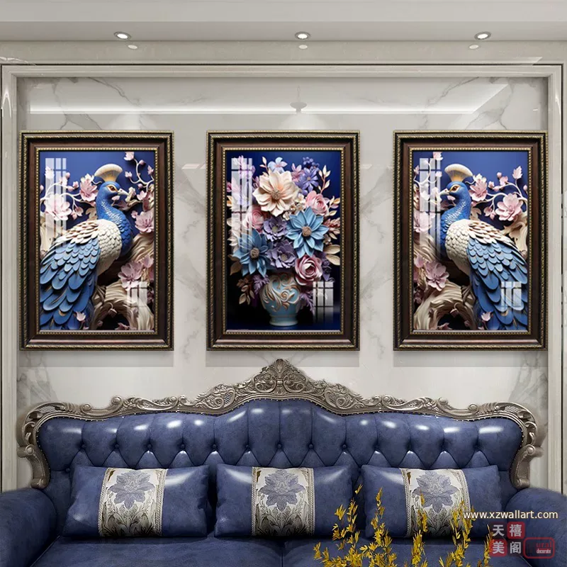 抽象 三联 装饰画 美式 客厅背景墙挂画 晶瓷画