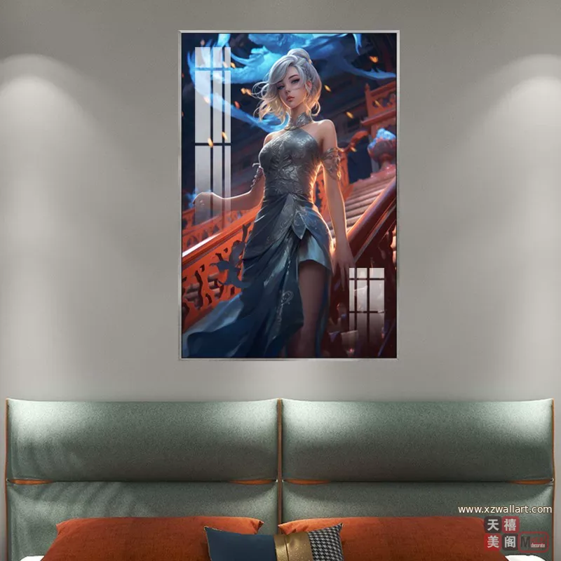 抽象 单幅 装饰画 轻奢风 卧室背景墙挂画 晶瓷画
