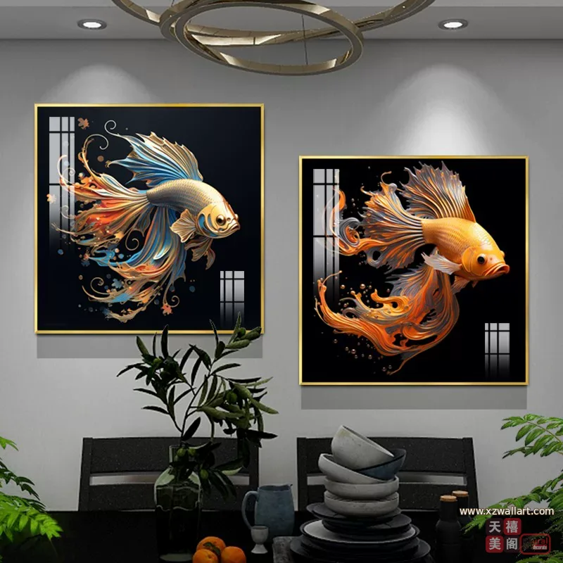 抽象 单幅 装饰画 轻奢风 餐厅背景墙挂画 晶瓷画