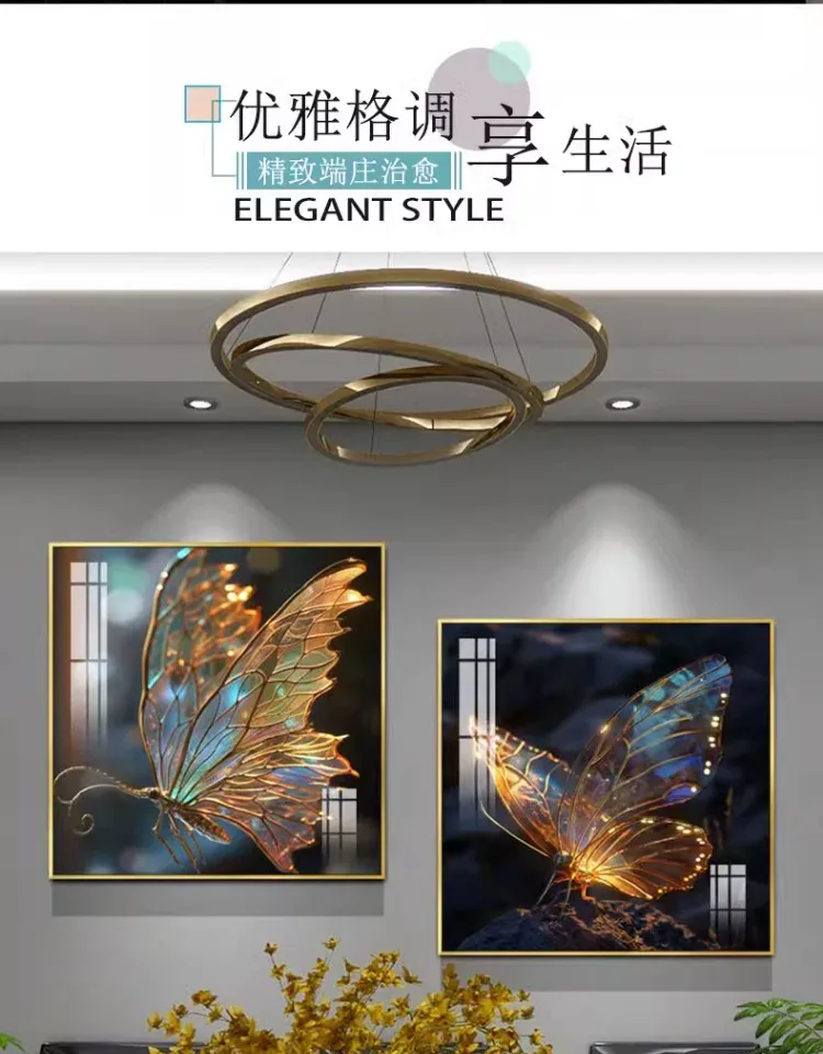 蝴蝶 单幅 装饰画 轻奢风 餐厅背景墙挂画 晶瓷画