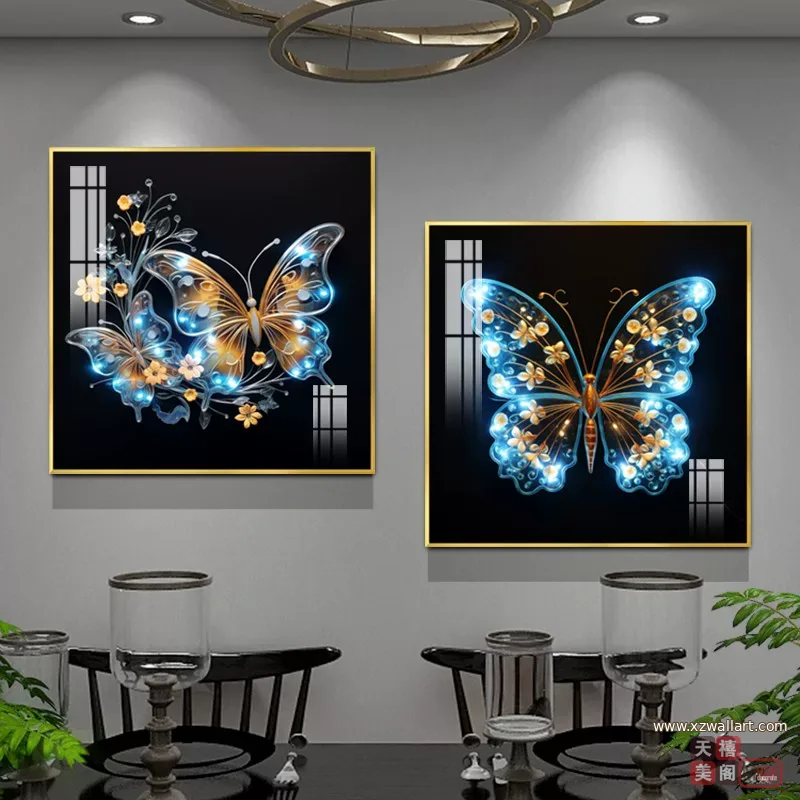 蝴蝶 单幅 装饰画 轻奢风 餐厅背景墙挂画 晶瓷画