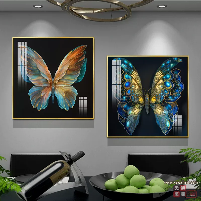 蝴蝶 单幅 装饰画 轻奢风 餐厅背景墙挂画 晶瓷画