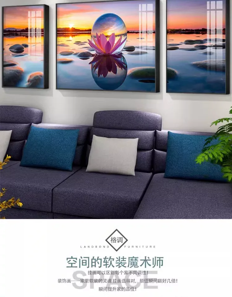 抽象 三联 装饰画 轻奢风 客厅背景墙挂画 晶瓷画