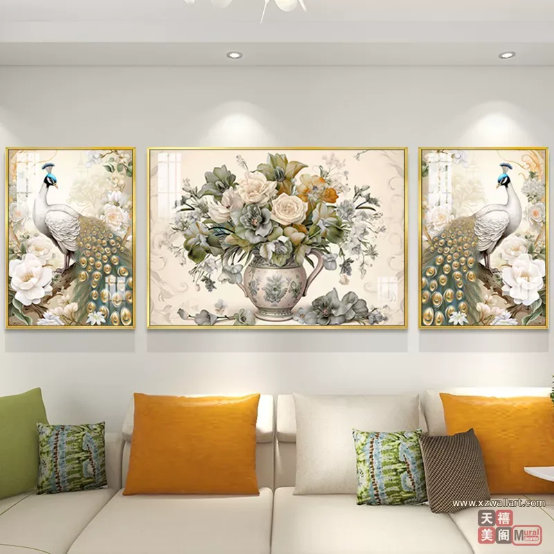 抽象 三联 装饰画 轻奢风 客厅背景墙挂画 晶瓷画
