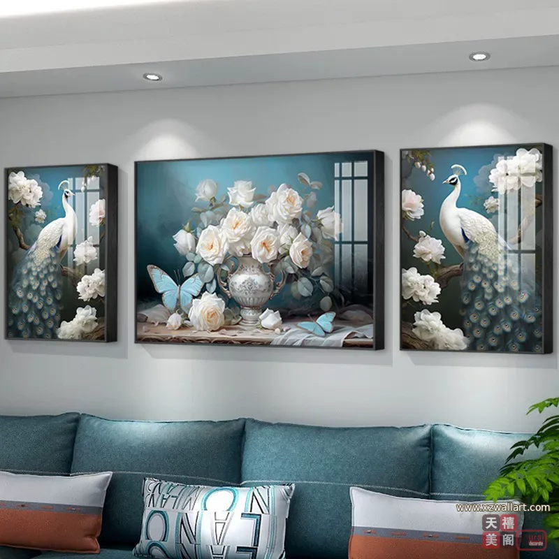 抽象 三联 装饰画 轻奢风 客厅背景墙挂画 晶瓷画