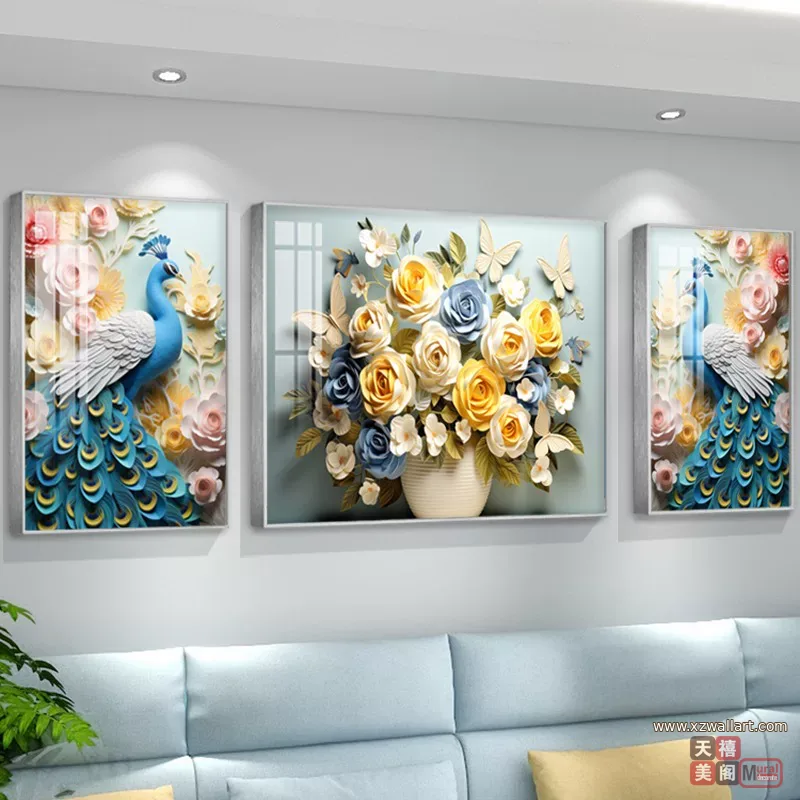 抽象 三联 装饰画 奶油风 客厅背景墙挂画 晶瓷画