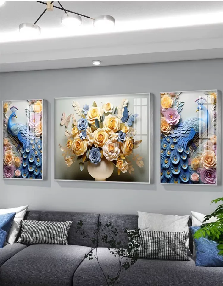 抽象 三联 装饰画 奶油风 客厅背景墙挂画 晶瓷画