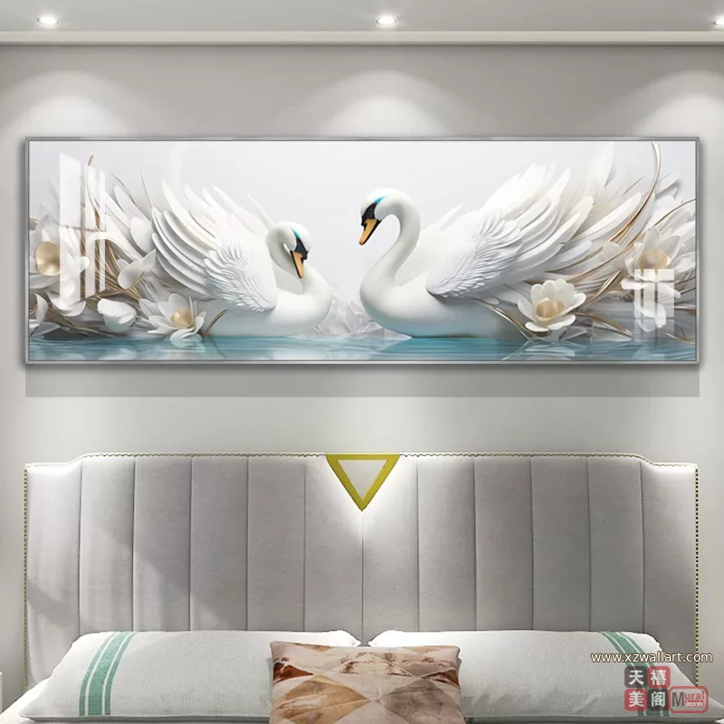 抽象 单幅 装饰画 奶油风 卧室背景墙挂画 晶瓷画