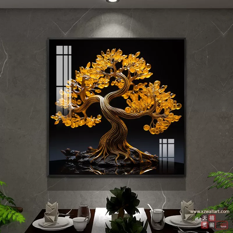 树 单幅 装饰画 轻奢风 餐厅背景墙挂画 晶瓷画
