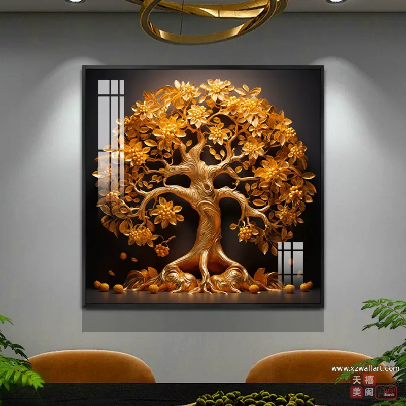 树 单幅 装饰画 轻奢风 餐厅背景墙挂画 晶瓷画