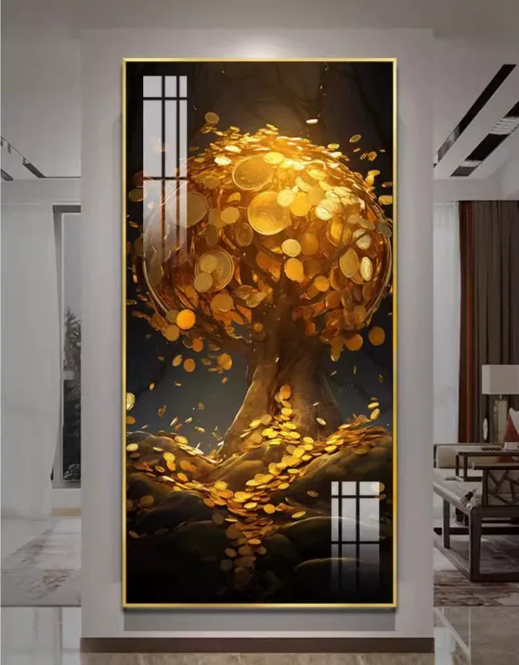 树 单幅 装饰画 轻奢风 玄关背景墙挂画 晶瓷画