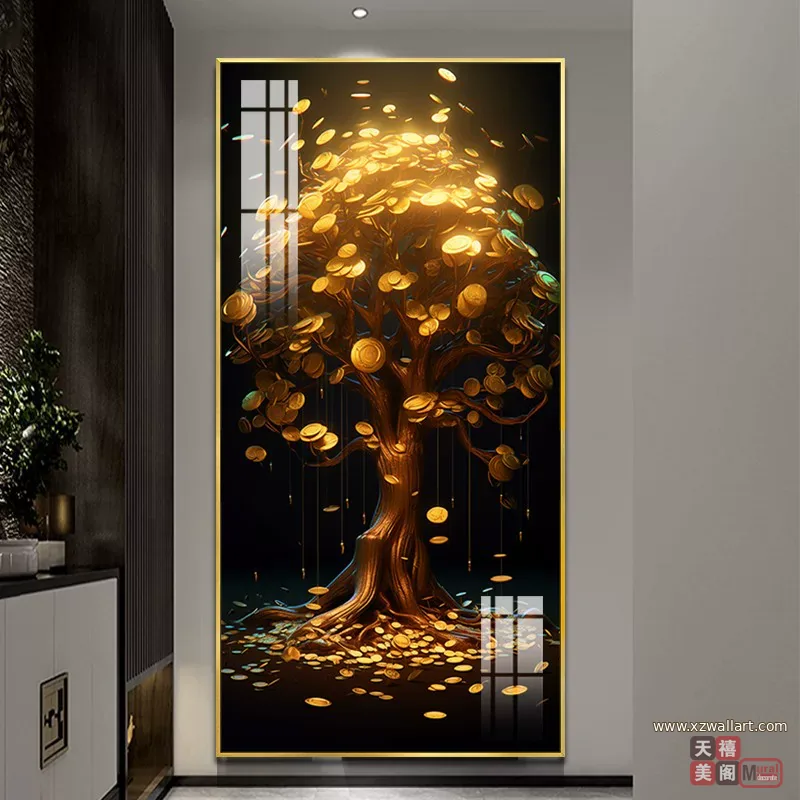 树 单幅 装饰画 轻奢风 玄关背景墙挂画 晶瓷画