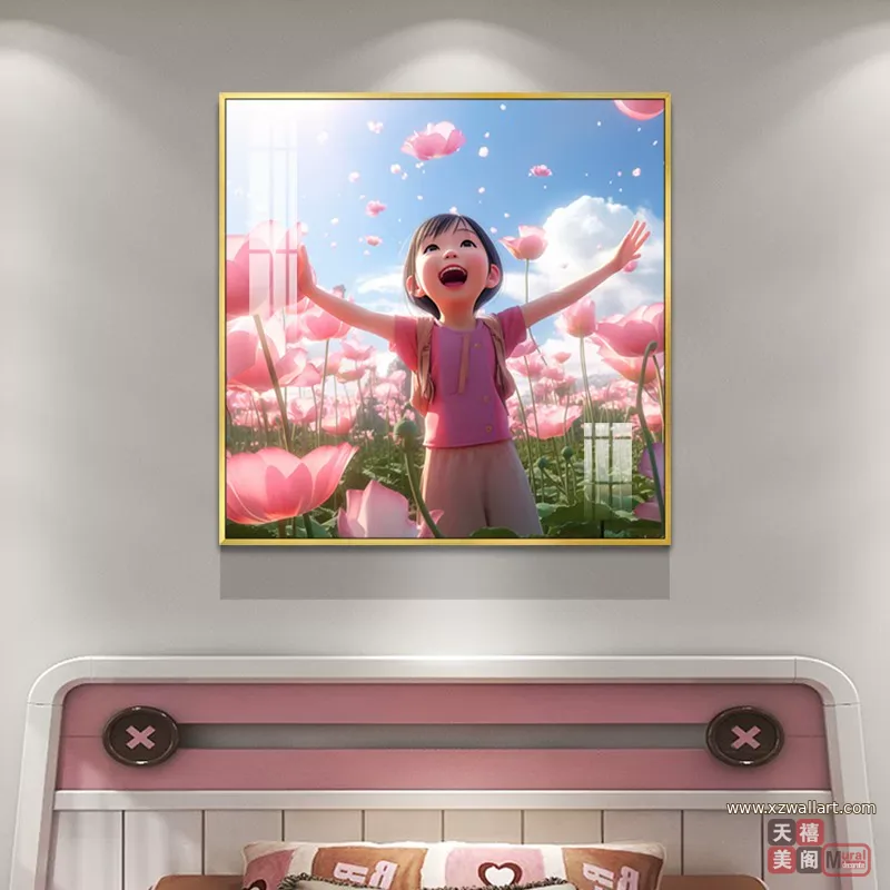 抽象 单幅 装饰画 现代简约 儿童房背景墙挂画 晶瓷画