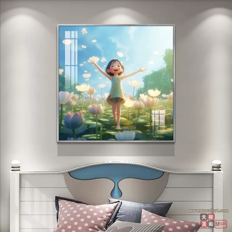 抽象 单幅 装饰画 现代简约 儿童房背景墙挂画 晶瓷画