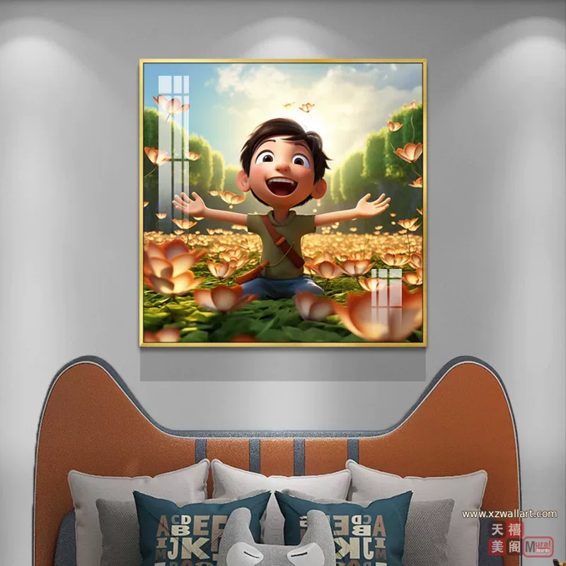 抽象 单幅 装饰画 现代简约 儿童房背景墙挂画 晶瓷画