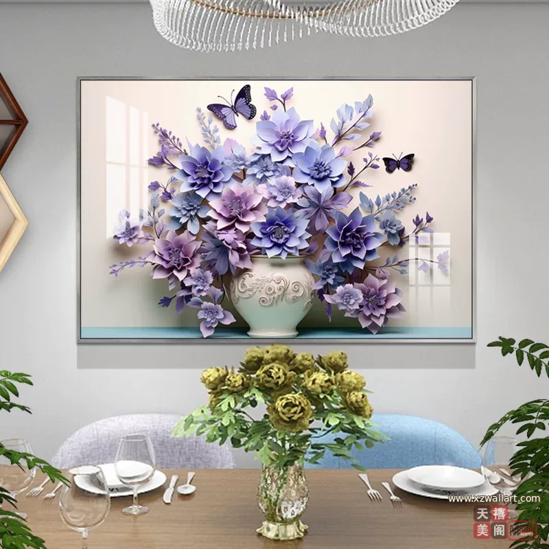 花 单幅 装饰画 奶油风 餐厅背景墙挂画 晶瓷画