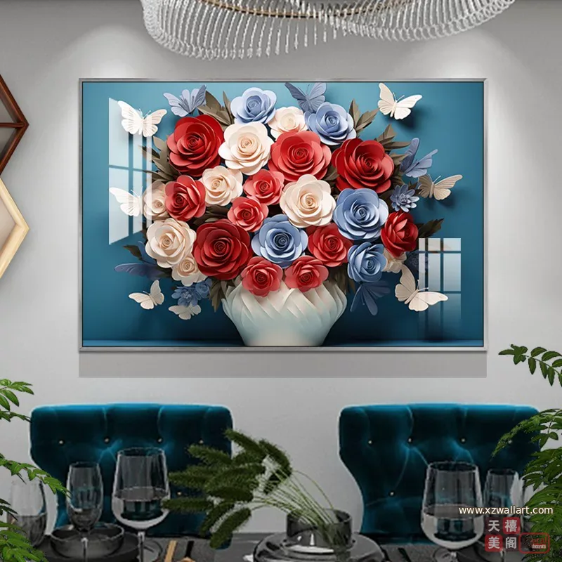 花 单幅 装饰画 奶油风 餐厅背景墙挂画 晶瓷画