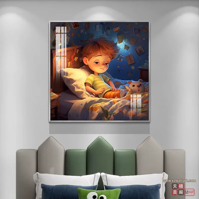 抽象 单幅 装饰画 现代简约 儿童房背景墙挂画 晶瓷画