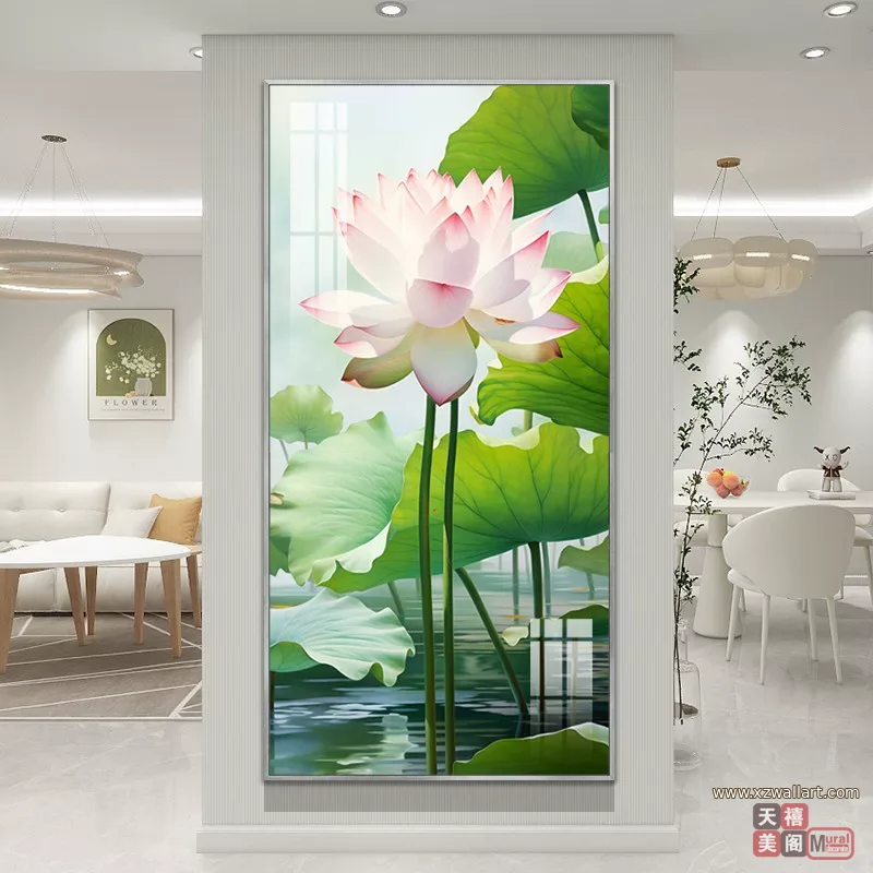 荷花 单幅 装饰画 轻奢风 玄关背景墙挂画 晶瓷画