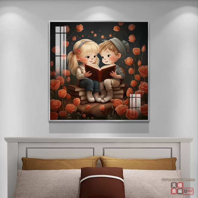 抽象 单幅 装饰画 现代简约 儿童房背景墙挂画 晶瓷画