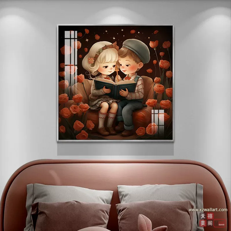 抽象 单幅 装饰画 现代简约 儿童房背景墙挂画 晶瓷画