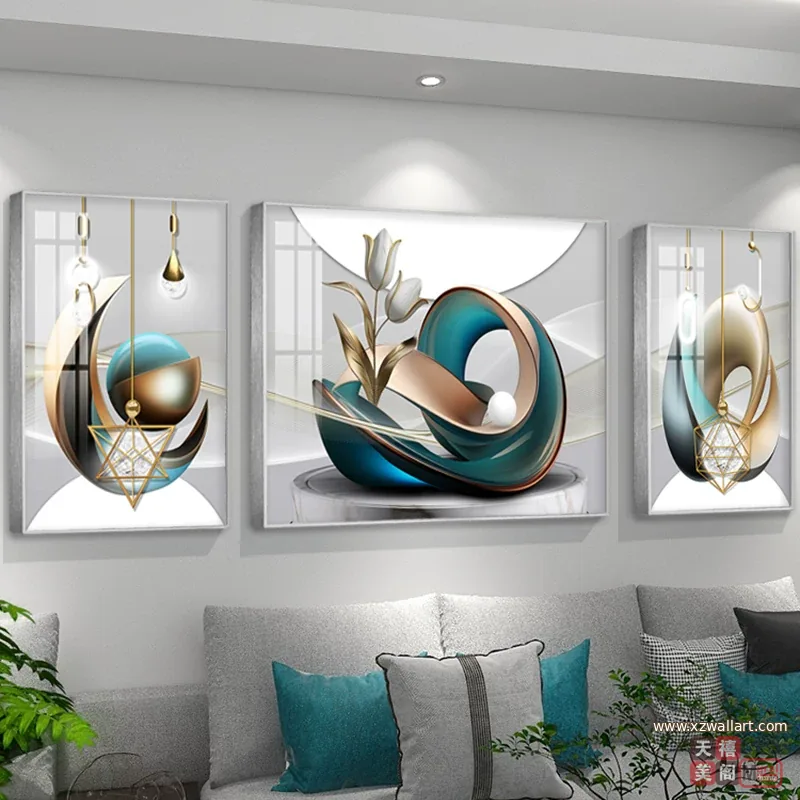 抽象 三联 装饰画 轻奢风 客厅背景墙挂画 晶瓷画