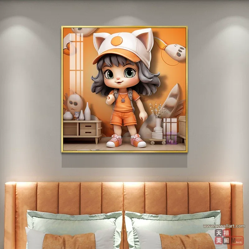 抽象 单幅 装饰画 现代简约 儿童房背景墙挂画 晶瓷画