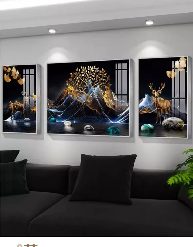 抽象 三联 装饰画 轻奢风 客厅背景墙挂画 晶瓷画