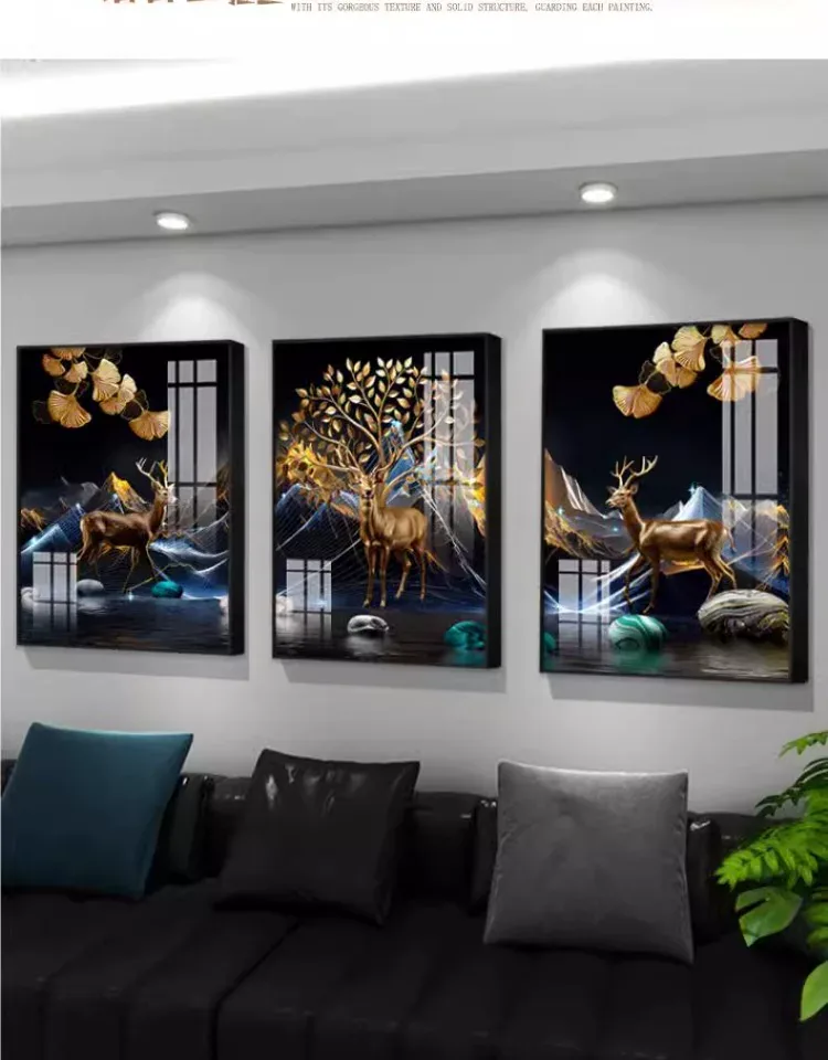 抽象 三联 装饰画 轻奢风 客厅背景墙挂画 晶瓷画