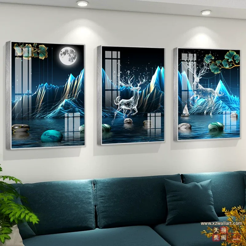 抽象 三联 装饰画 轻奢风 客厅背景墙挂画 晶瓷画
