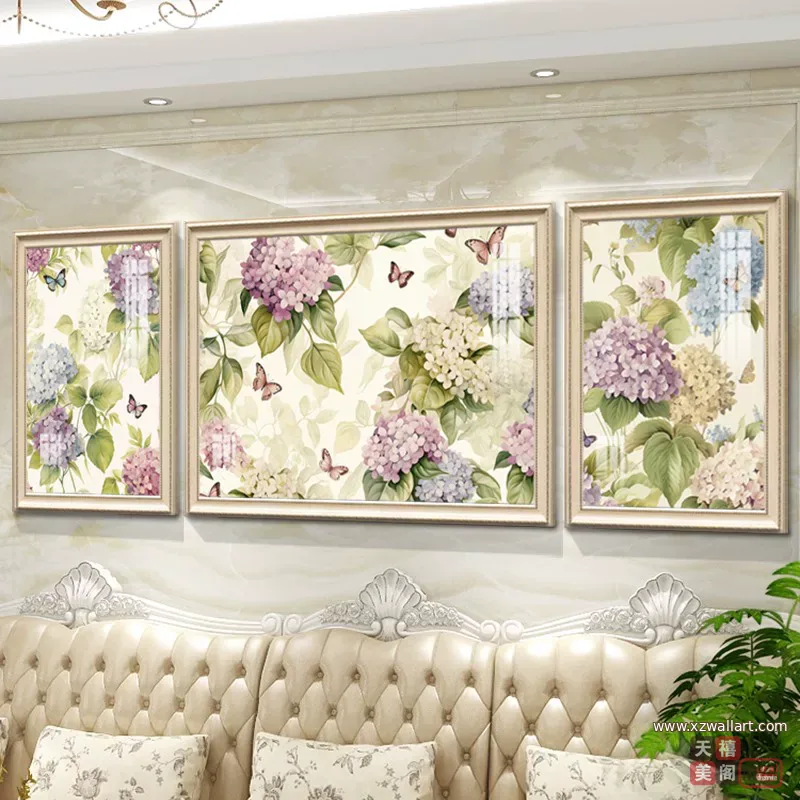 抽象 三联 装饰画 美式 客厅背景墙挂画 晶瓷画