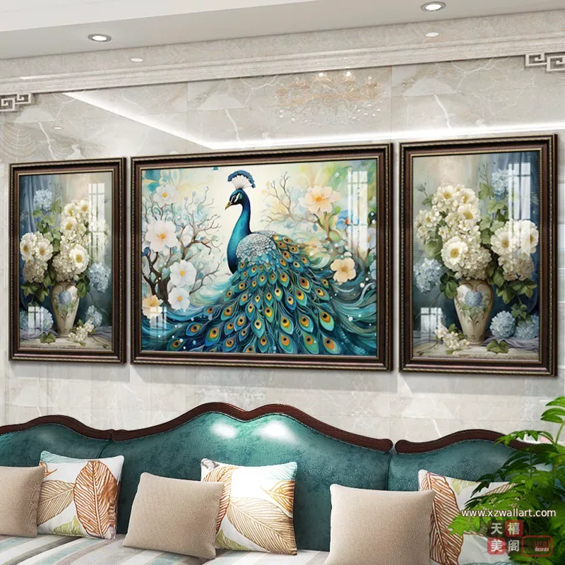 抽象 三联 装饰画 欧式 客厅背景墙挂画 晶瓷画