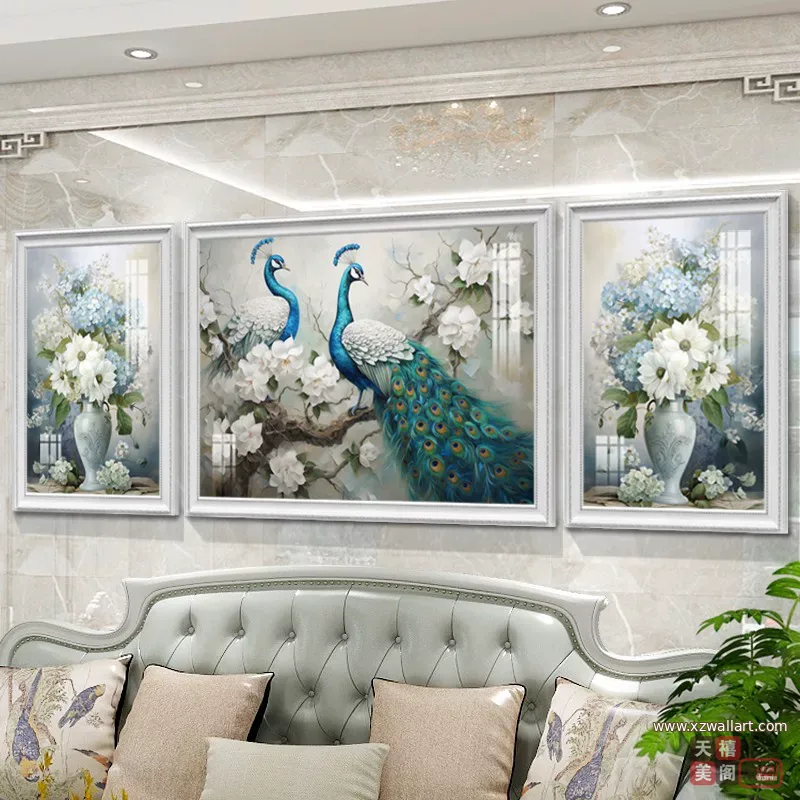 抽象 三联 装饰画 欧式 客厅背景墙挂画 晶瓷画