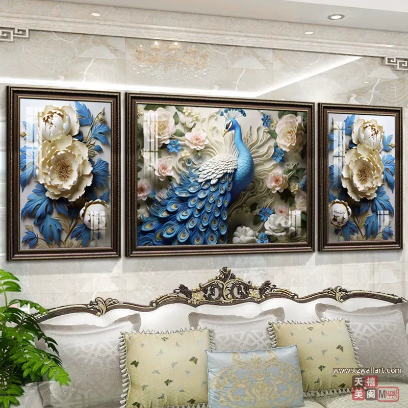 抽象 三联 装饰画 美式 客厅背景墙挂画 晶瓷画