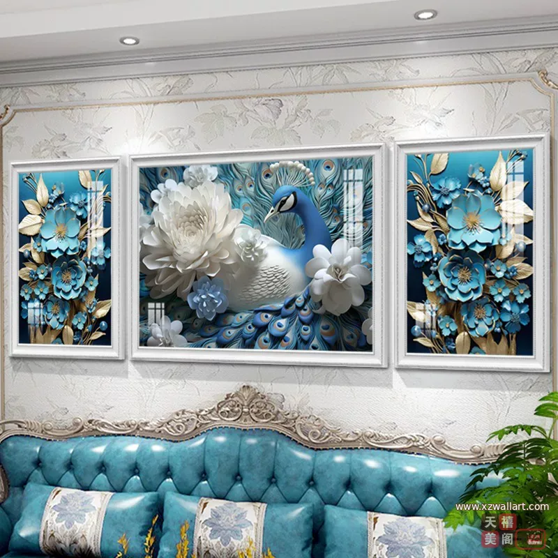 抽象 三联 装饰画 美式 客厅背景墙挂画 晶瓷画