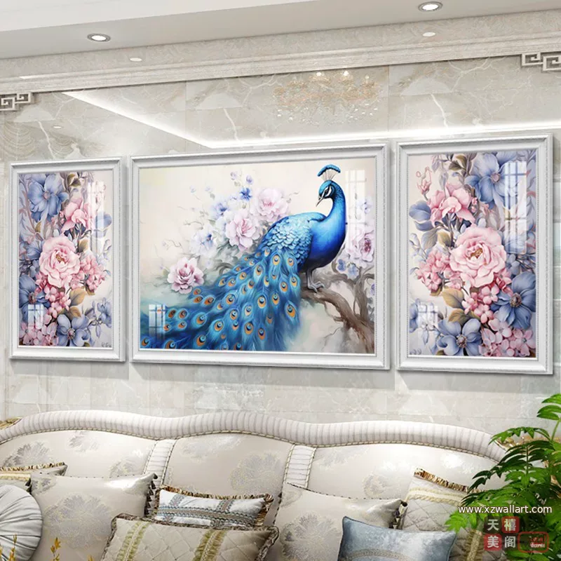 抽象 三联 装饰画 美式 客厅背景墙挂画 晶瓷画